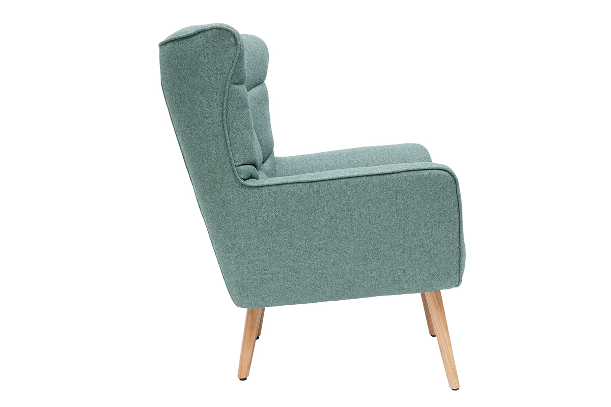 Poltrona scandinava in tessuto verde e legno AVERY