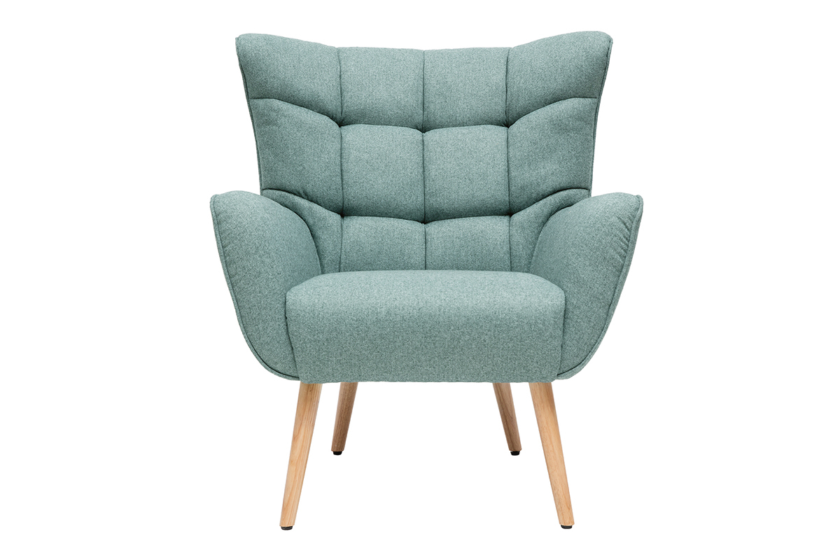 Poltrona scandinava in tessuto verde e legno AVERY