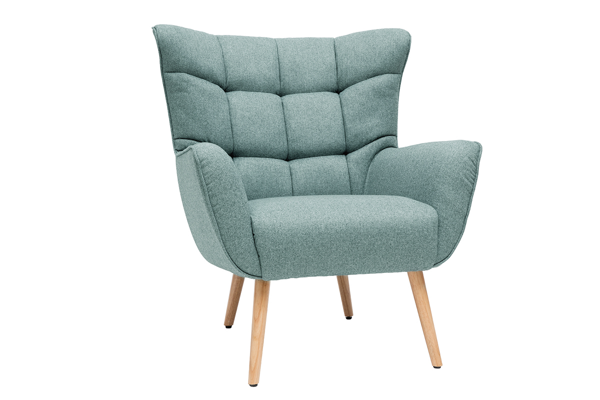 Poltrona scandinava in tessuto verde e legno AVERY
