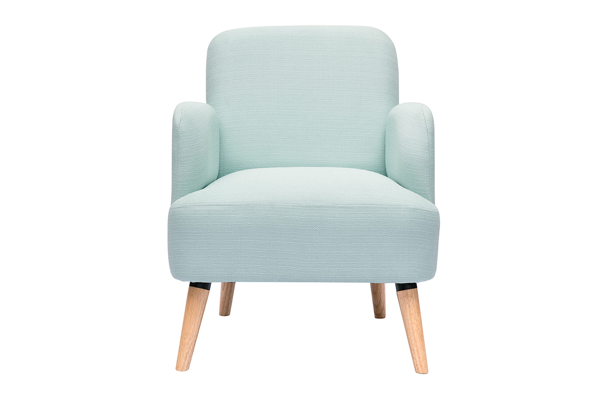 Poltrona scandinava in tessuto verde menta e legno chiaro ISKO