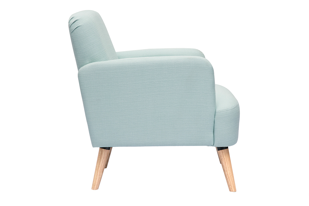 Poltrona scandinava in tessuto verde menta e legno chiaro ISKO
