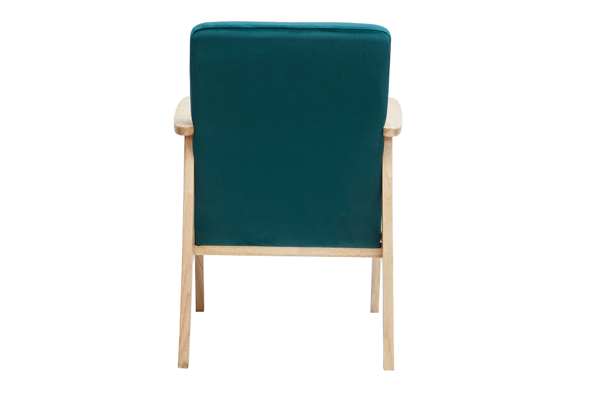 Poltrona scandinava in velluto blu petrolio e legno chiaro ABYSS