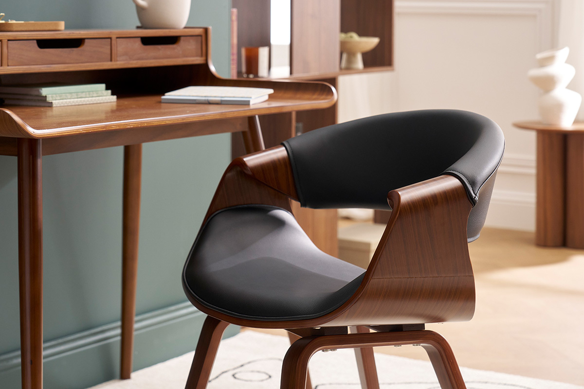 Poltrona scandinava nero e legno scuro ARAMIS