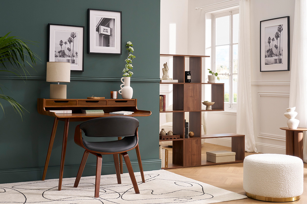 Poltrona scandinava nero e legno scuro ARAMIS