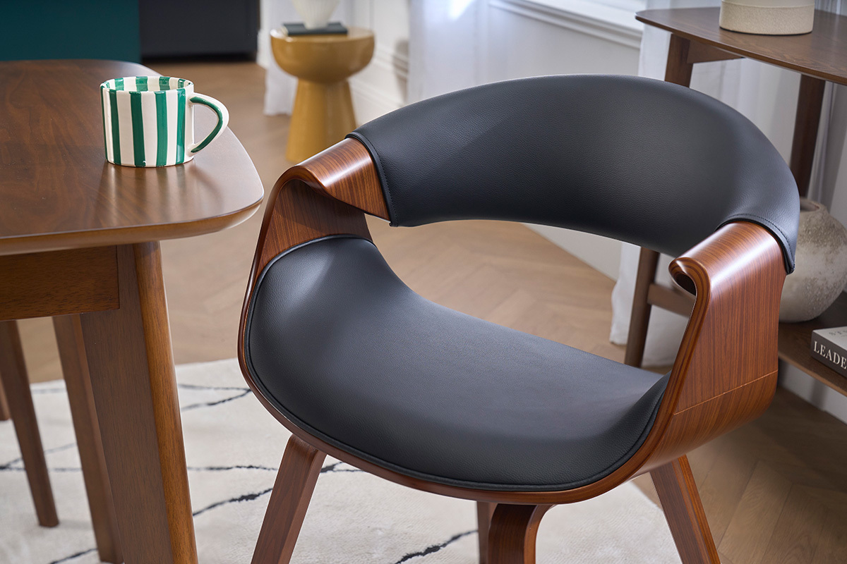 Poltrona scandinava nero e legno scuro ARAMIS