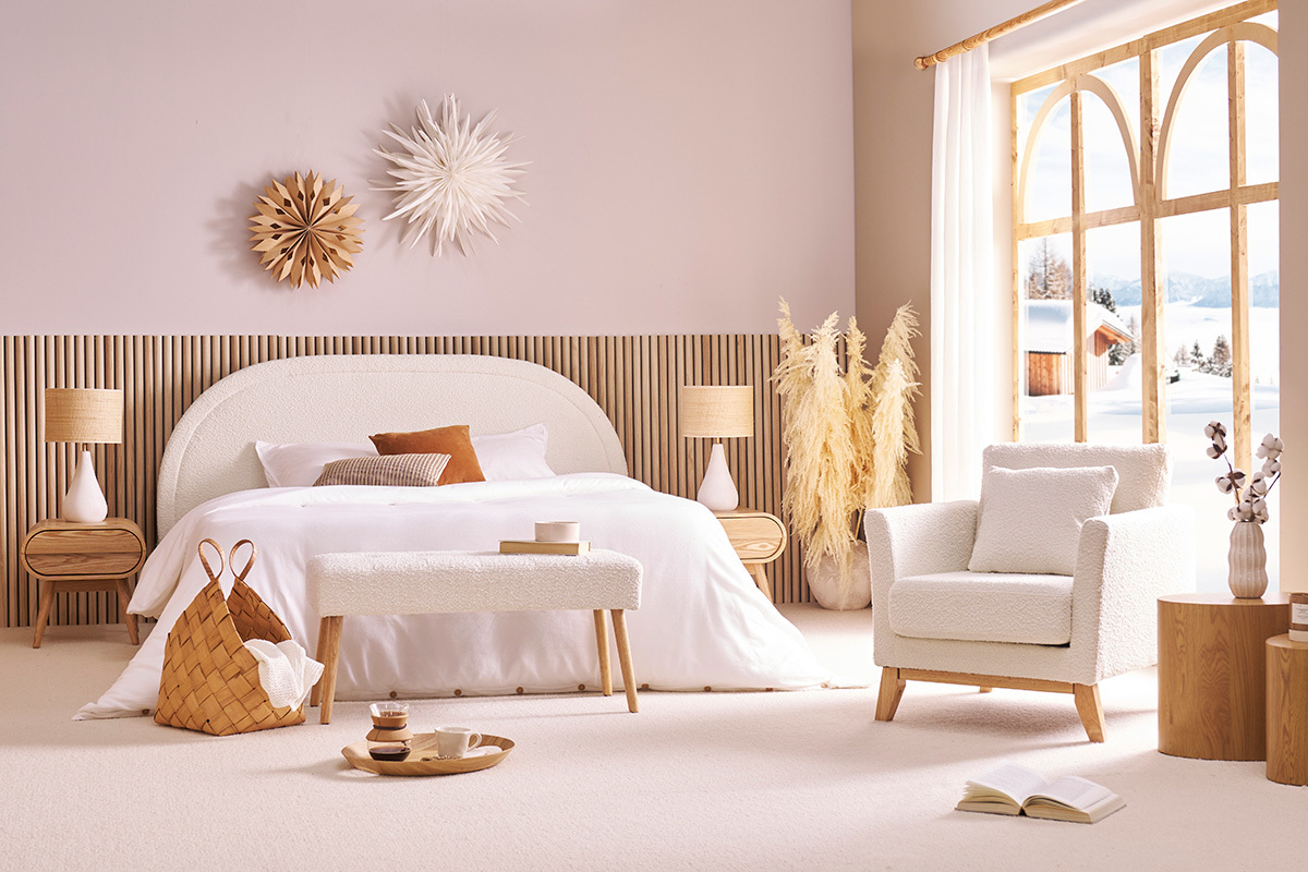 Poltrona scandinava sfoderabile bianco effetto lana boucl OSLO