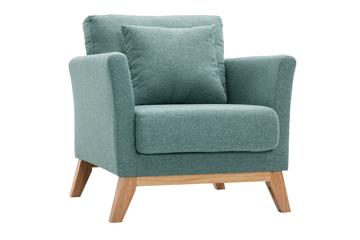 Poltrona scandinava sfoderabile in tessuto grigio-verde e legno chiaro OSLO