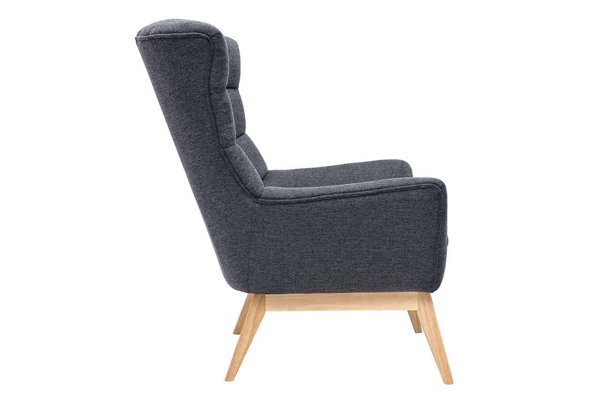 Poltrona scandinava tessuto effetto velluto testurizzato grigio scuro e legno BRODY