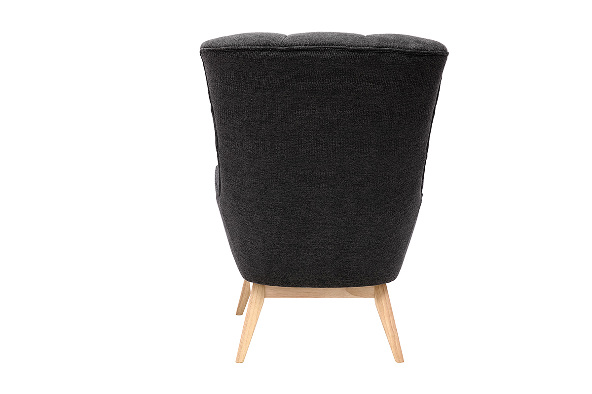 Poltrona scandinava tessuto effetto velluto testurizzato grigio scuro e legno BRODY