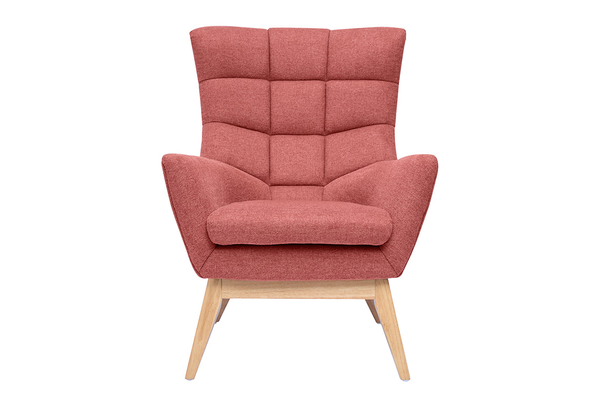 Poltrona scandinava tessuto effetto velluto testurizzato terracotta e legno BRODY