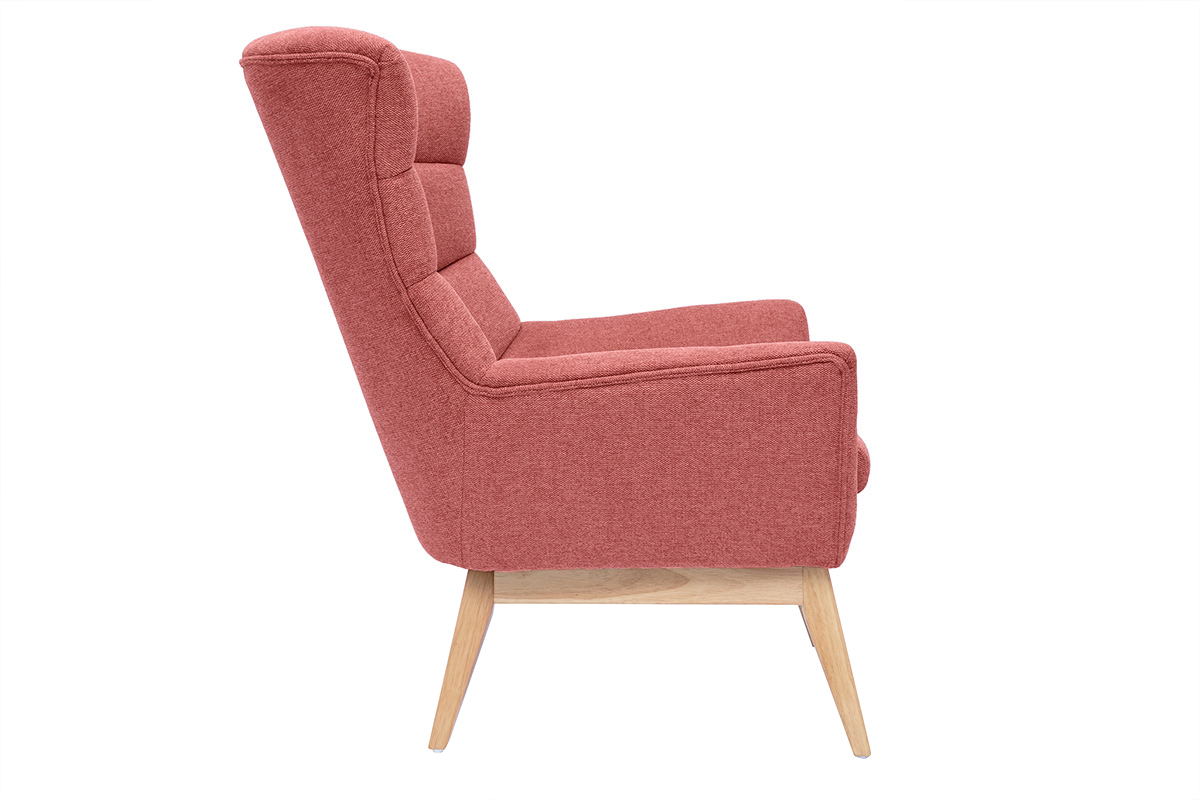 Poltrona scandinava tessuto effetto velluto testurizzato terracotta e legno BRODY