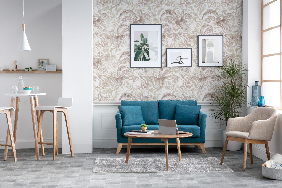 Poltrona scandinava tessuto grigio chiaro e piedi legno gruppo di 2 BALTIK