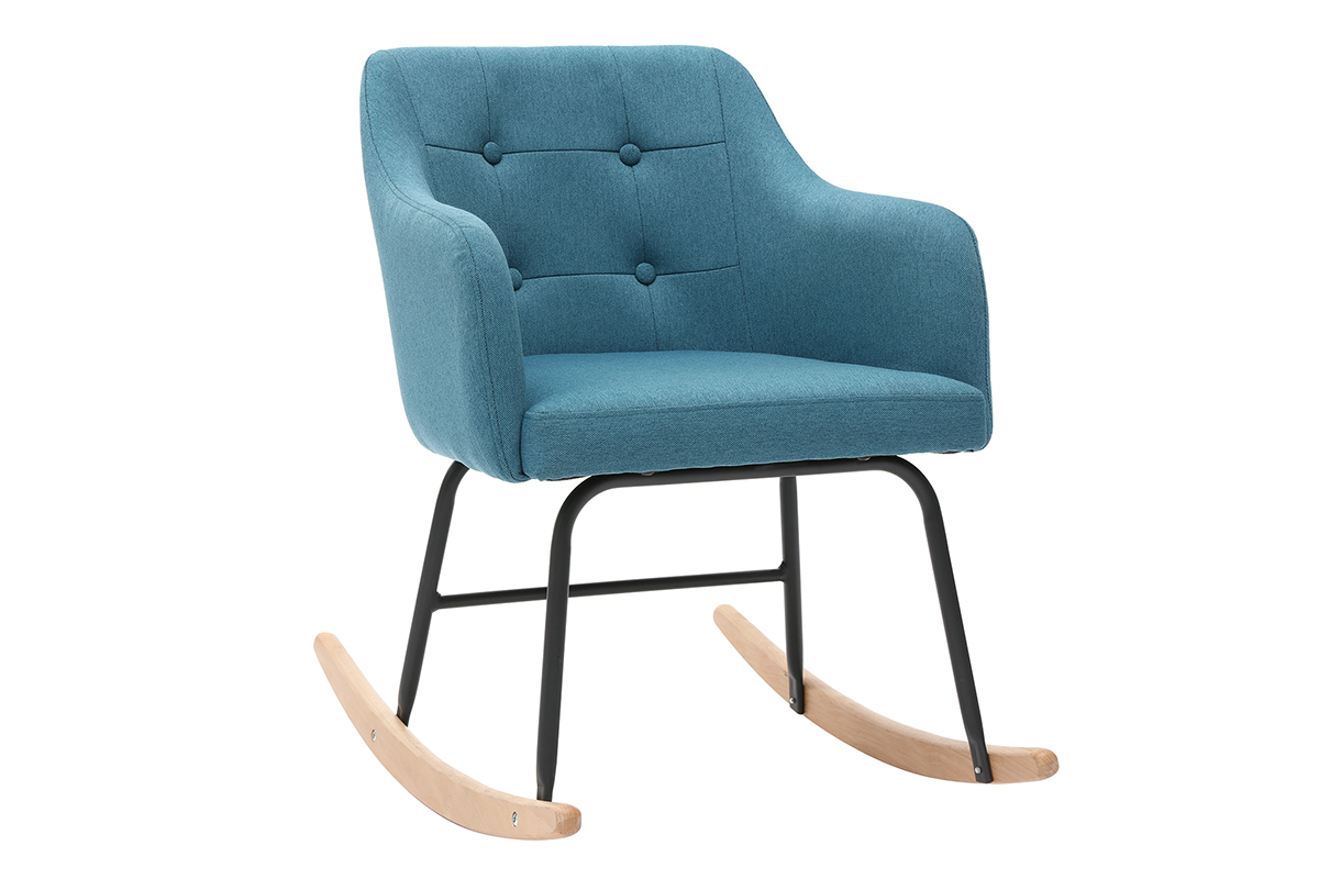 Poltrona sedia a dondolo design in tessuto blu anatra BALTIK