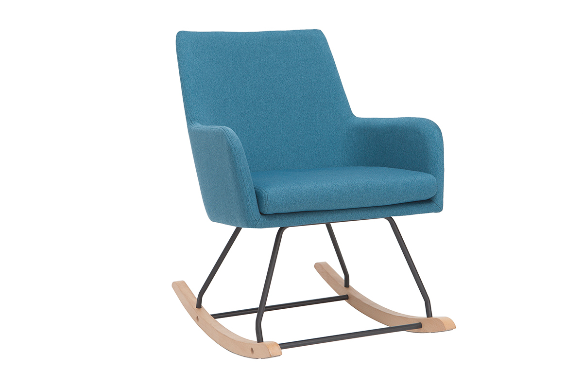 Poltrona sedia a dondolo design in tessuto blu anatra SHANA