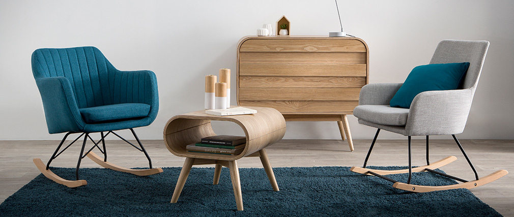 Poltrona - sedia a dondolo design in tessuto Grigio chiaro SHANA