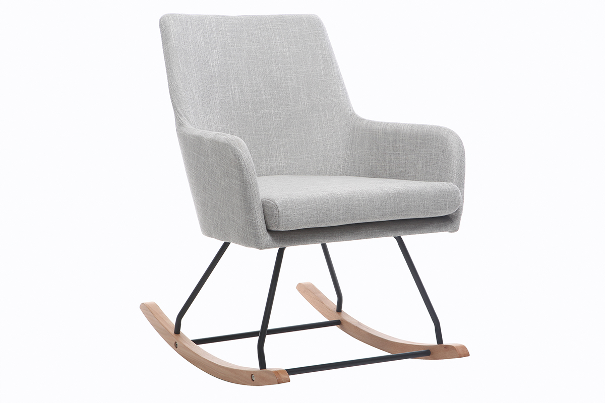 Poltrona sedia a dondolo design in tessuto grigio chiaro SHANA