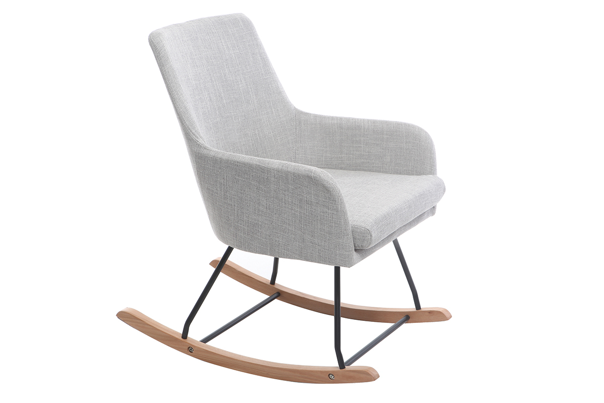 Poltrona sedia a dondolo design in tessuto grigio chiaro SHANA