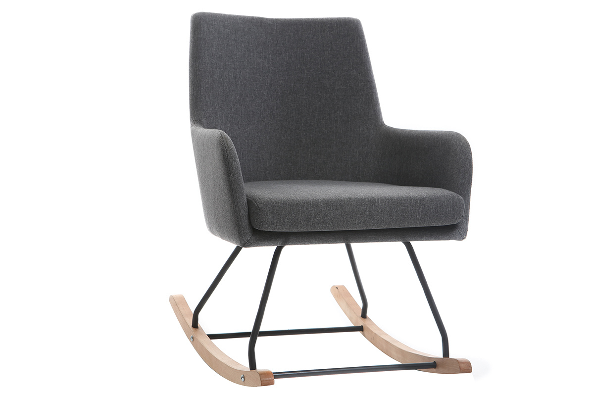 Poltrona sedia a dondolo design in tessuto grigio scuro SHANA