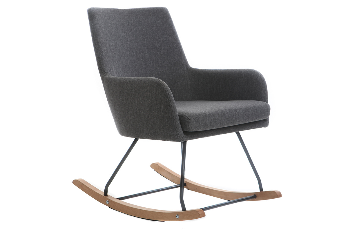 Poltrona sedia a dondolo design in tessuto grigio scuro SHANA