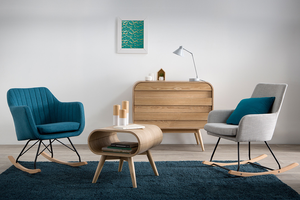 Poltrona sedia a dondolo design in tessuto grigio scuro SHANA