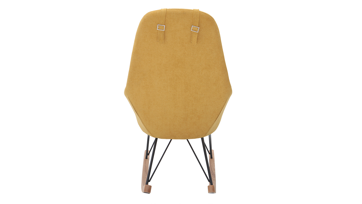 Poltrona - sedia a dondolo in tessuto giallo e piedi in metallo e legno JHENE