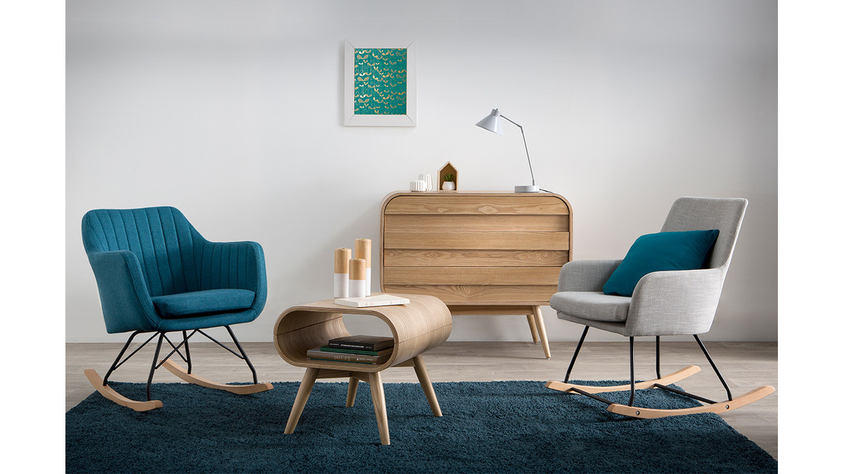 71 x 85 x 97 cm struttura in metallo e base in legno blu Furnish 1 sedia a dondolo scandinava Lazy divano imbottito in tessuto 