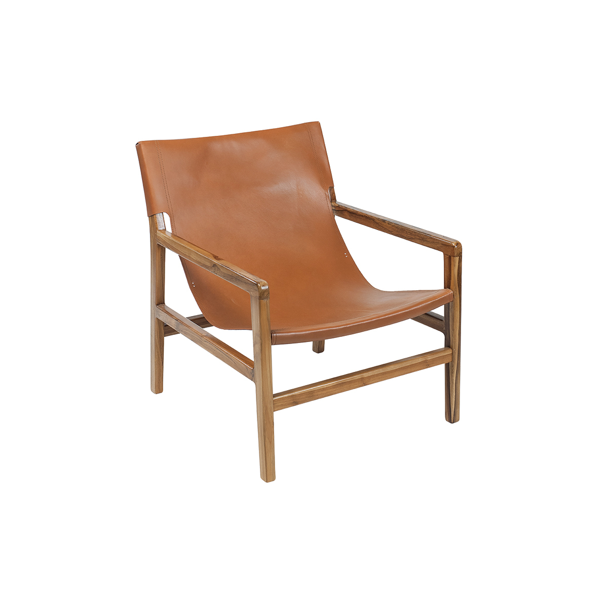 Poltrona teak e pelle marrone chiaro CHILLY