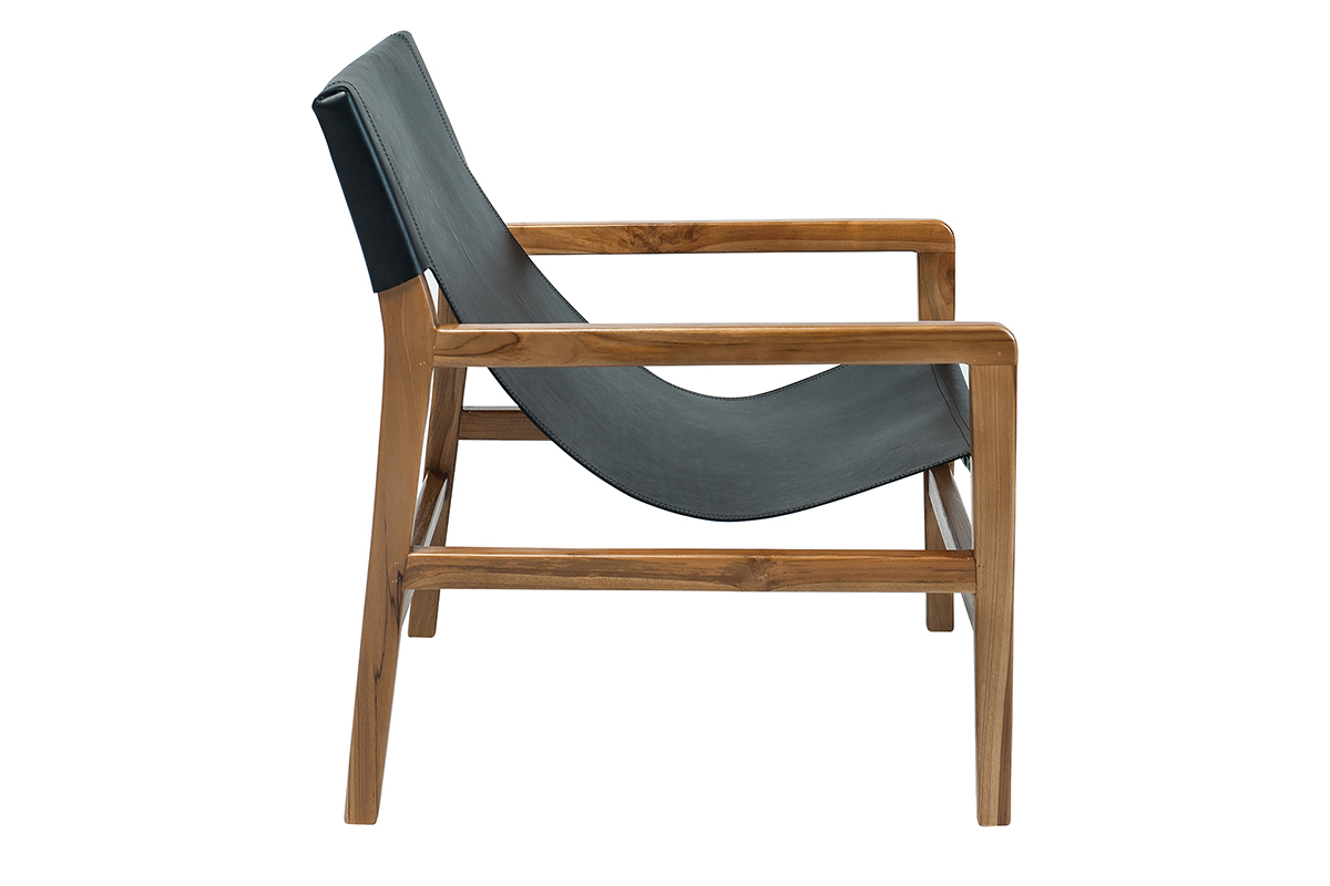 Poltrona teak e pelle nero CHILLY