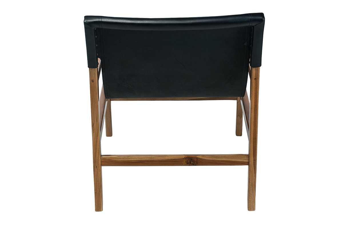 Poltrona teak e pelle nero CHILLY