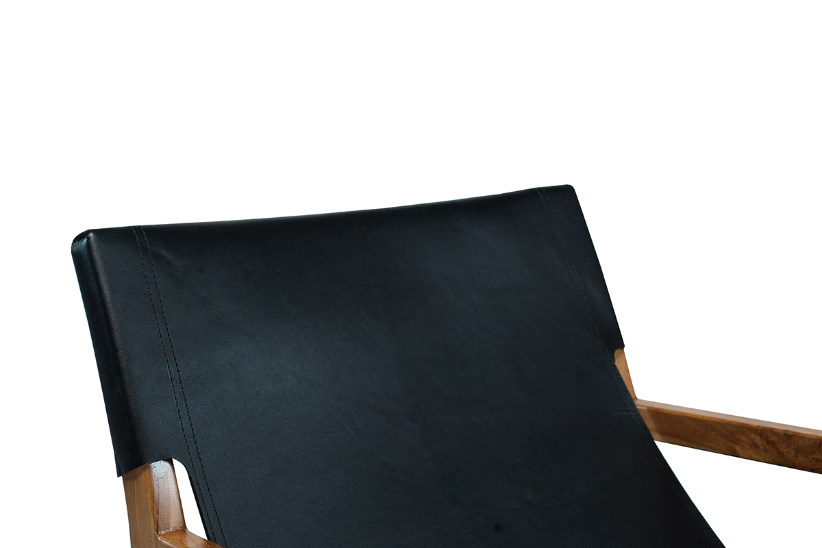 Poltrona teak e pelle nero CHILLY