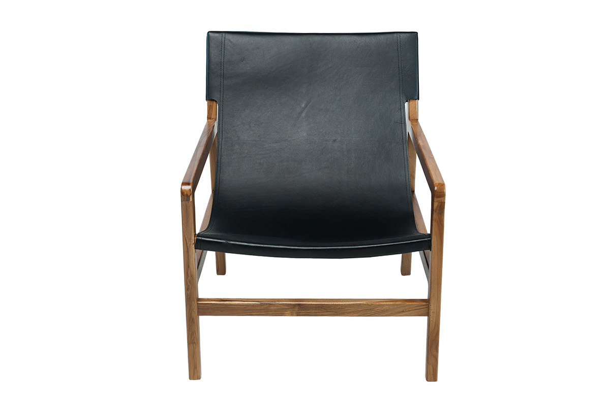 Poltrona teak e pelle nero CHILLY