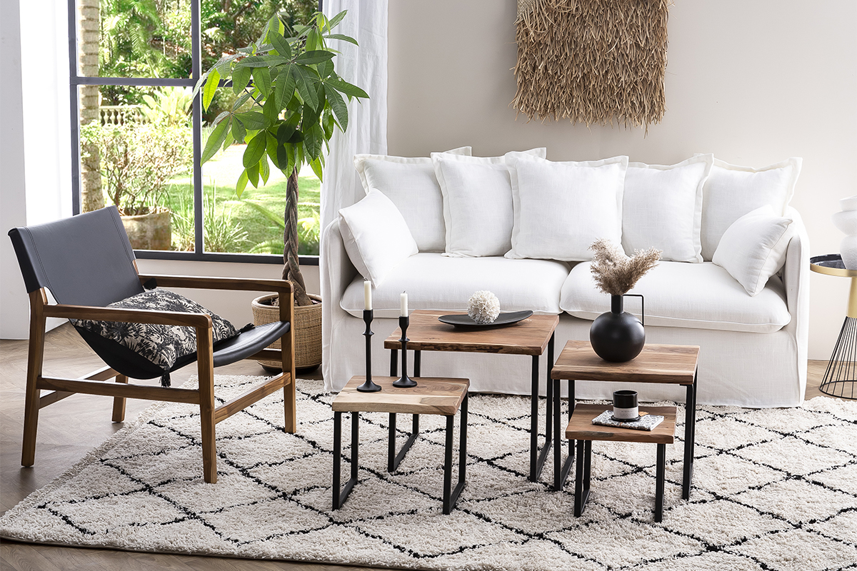 Poltrona teak e pelle nero CHILLY