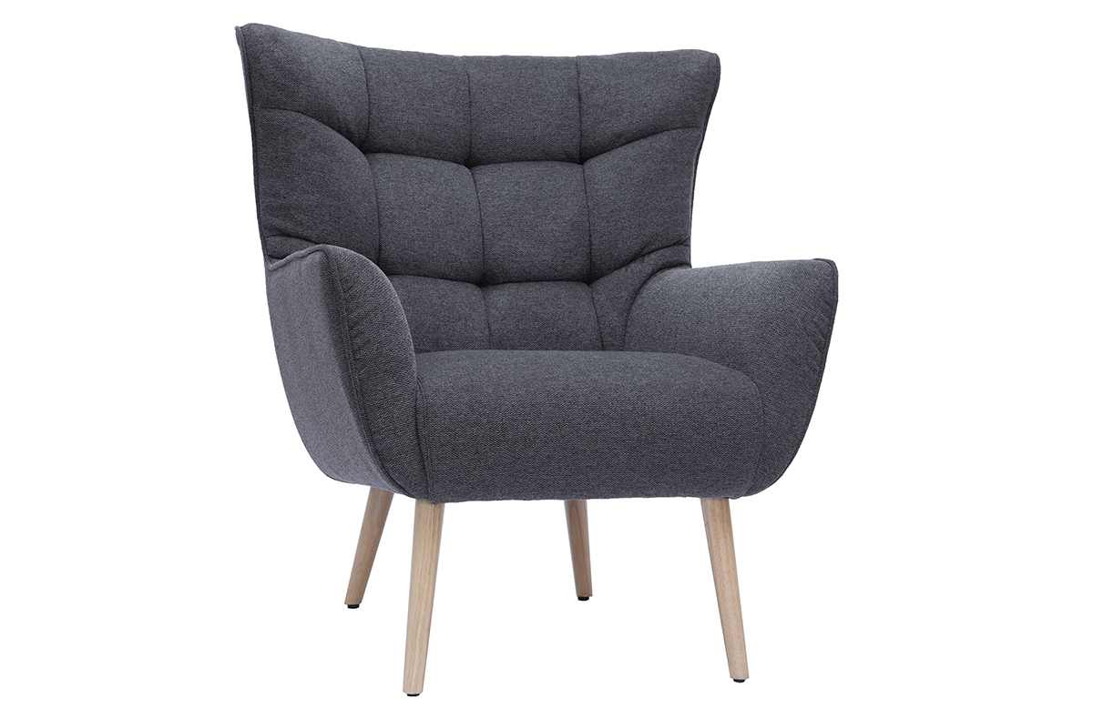 Poltrona tessuto effetto velluto testurizzato grigio scuro base legno AVERY