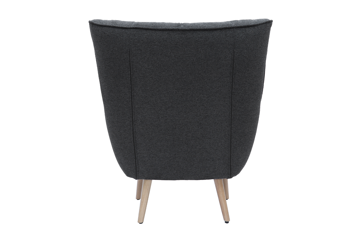 Poltrona tessuto effetto velluto testurizzato grigio scuro base legno AVERY