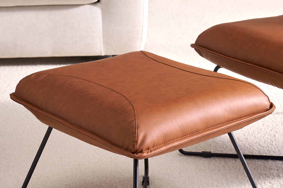 Poltrona vintage marrone con poggiapiedi PHILO