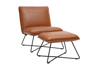 Poltrona vintage marrone con poggiapiedi PHILO