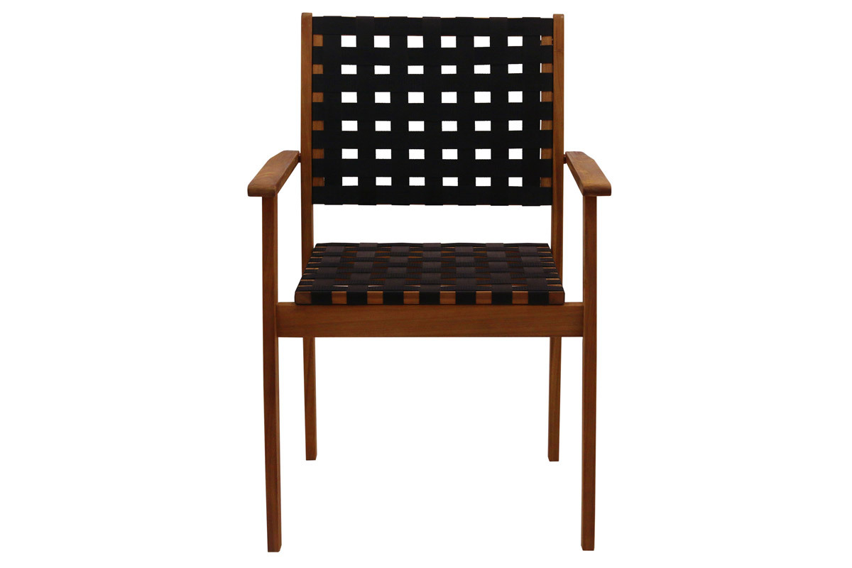 Poltrone da giardino impilabili strisce nero e legno massello (set di 2) KHASHA