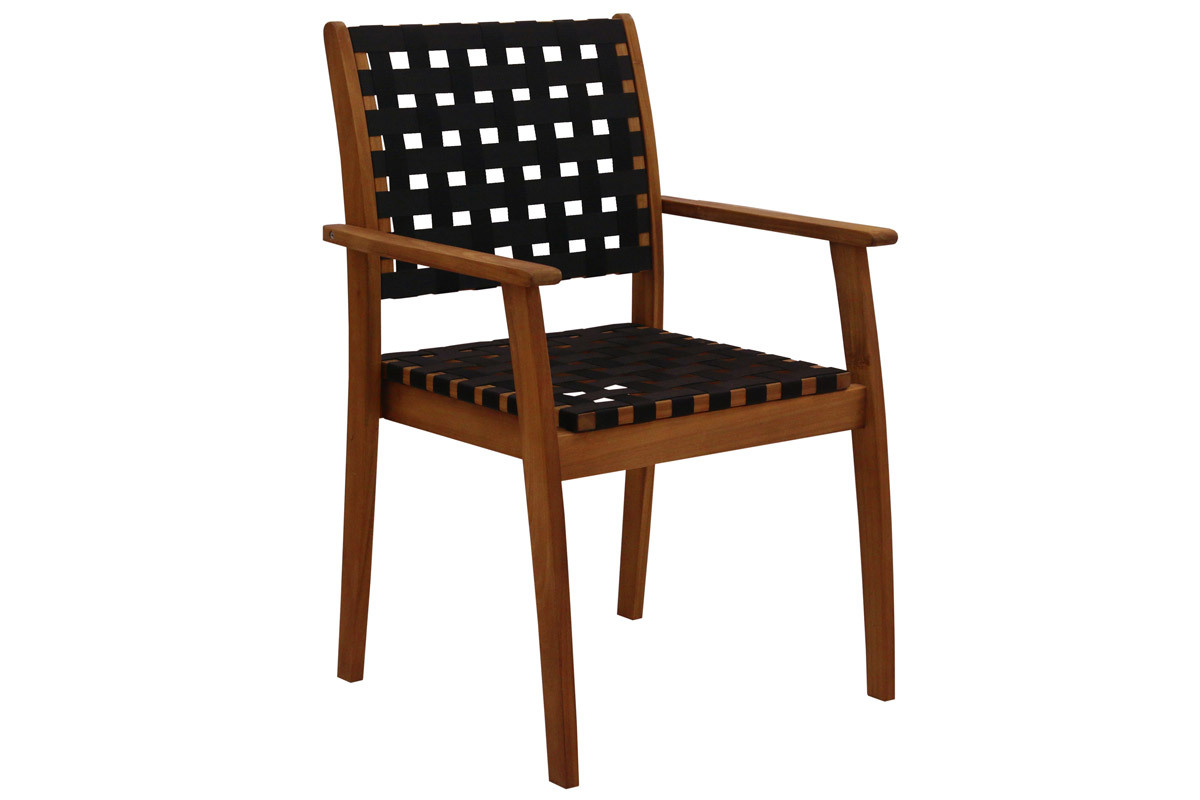 Poltrone da giardino impilabili strisce nero e legno massello (set di 2) KHASHA