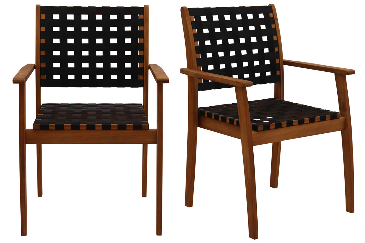 Poltrone da giardino impilabili strisce nero e legno massello (set di 2) KHASHA
