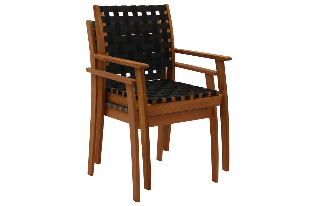 Poltrone da giardino impilabili strisce nero e legno massello (set di 2) KHASHA