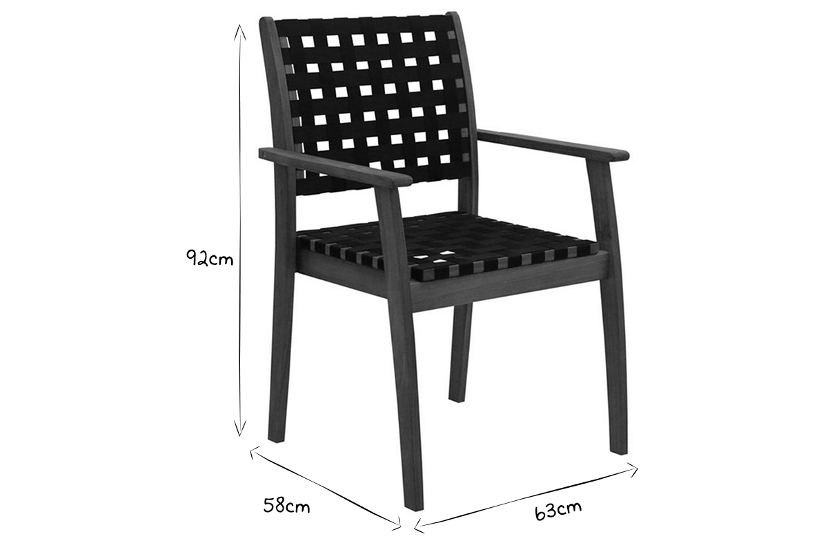 Poltrone da giardino impilabili strisce nero e legno massello (set di 2) KHASHA