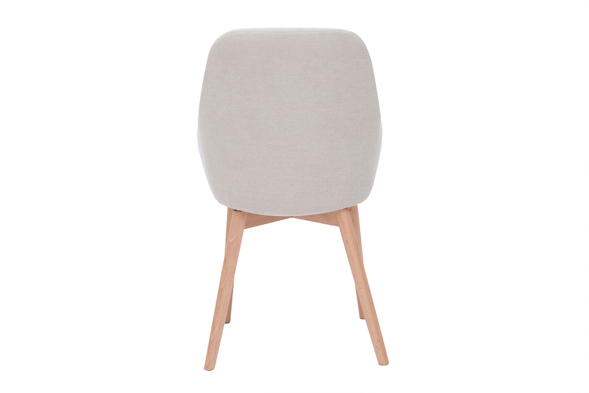 Poltrona scandinava beige vista da dietro con gambe in legno chiaro.