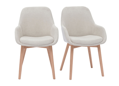 Poltrone scandinave in tessuto effetto velluto beige e legno chiaro massiccio (lotto di 2) HOLO