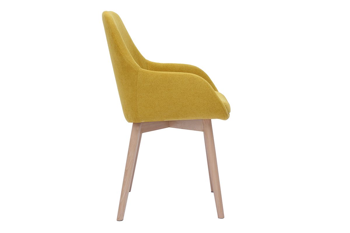 Poltrone scandinave in tessuto effetto velluto giallo senape e legno chiaro massello (lotto di 2) HOLO