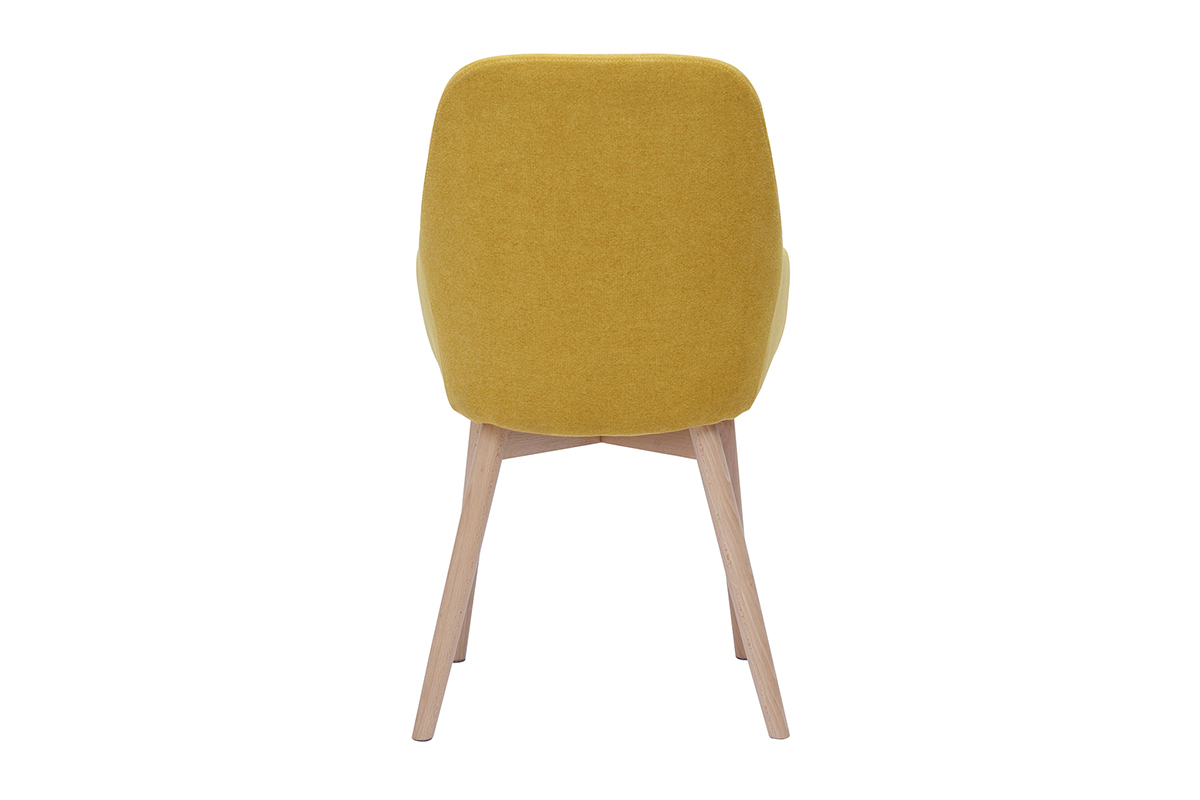 Poltrone scandinave in tessuto effetto velluto giallo senape e legno chiaro massello (lotto di 2) HOLO