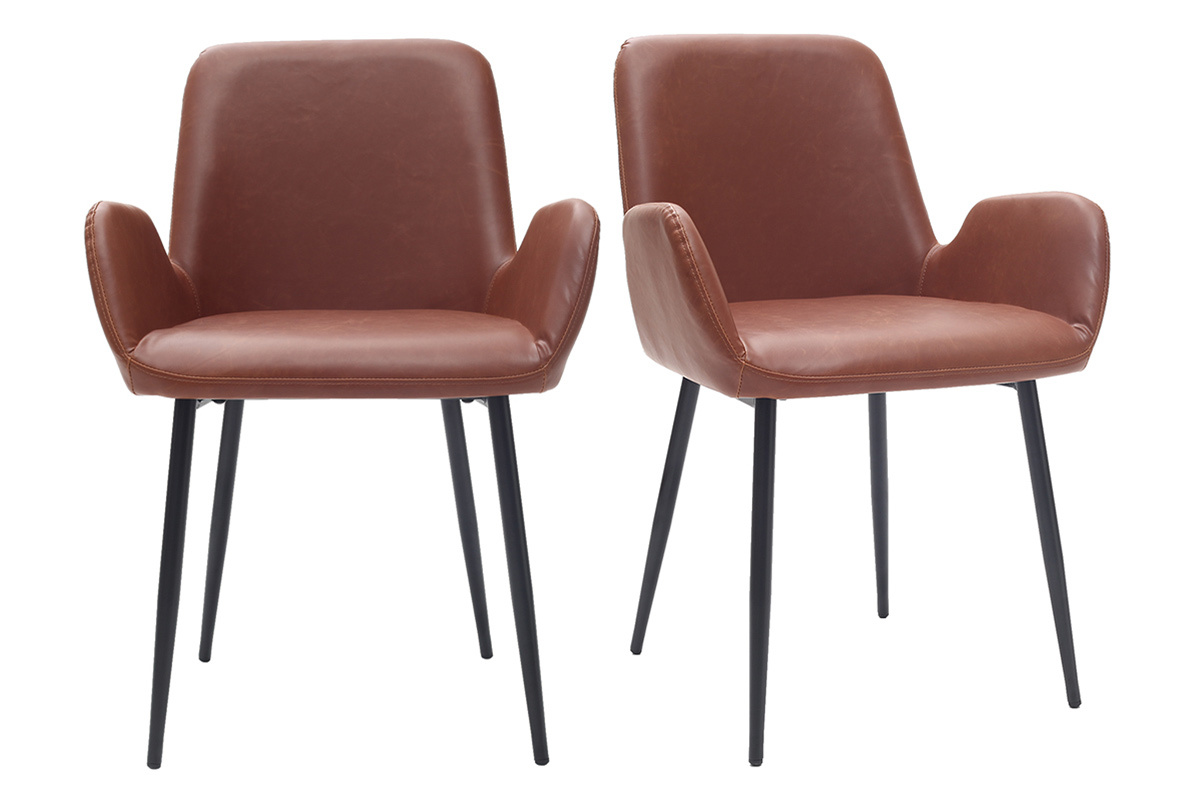 Poltrone vintage marrone con piedi in metallo neri (set di 2) TIKA