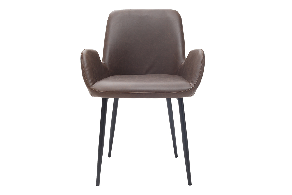 Poltrone vintage marrone scuro con piedi in metallo neri (lotto di 2) TIKA