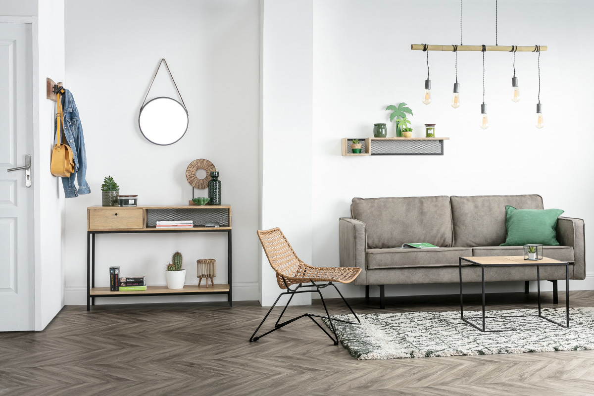 Porta abiti murale 5 ganci in legno massello e metallo nero OBEL