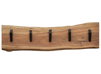 Porta abiti murale 5 ganci in legno massello e metallo nero OBEL