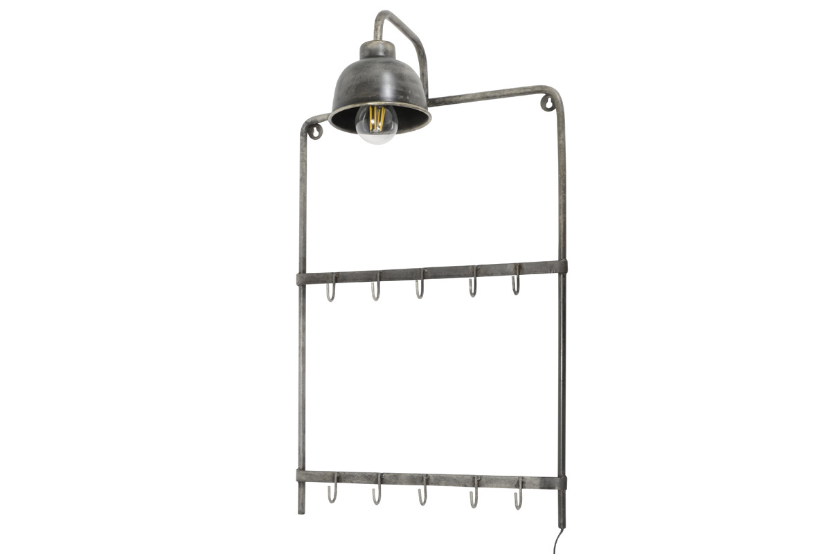 Porta abiti murale con lampada in metallo antico MOBY